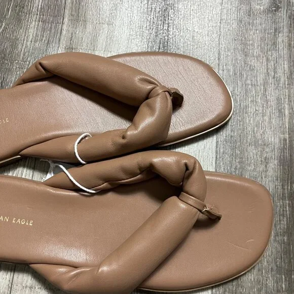 American Eagle Puffer Strap Flat Thong Sandals Brown NWT Women's Size 10 - Picture 3 of 7